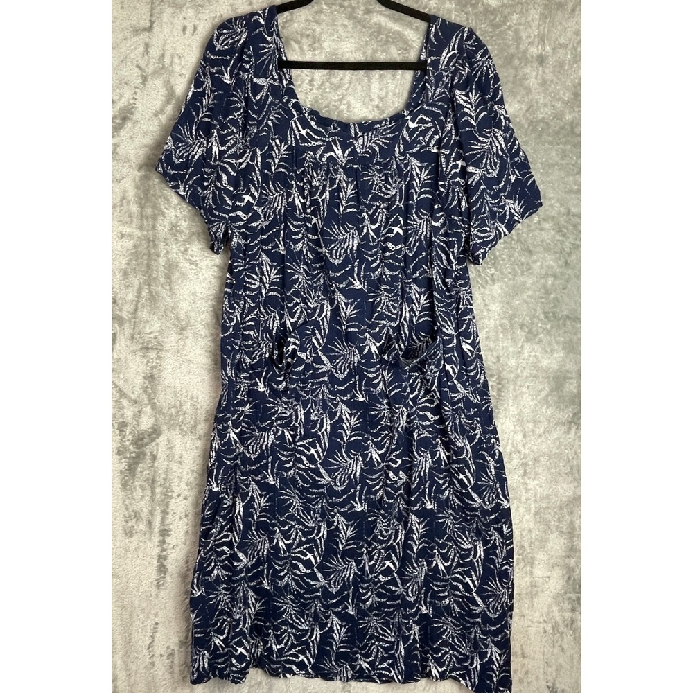 Vermont Country Store Dress Medium Blue Muu Muu Tropical Hawaiian Cottagecore